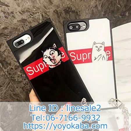シュプリーム RIPNDIP アイフォンx ケース 猫 iphone8ケース ベルトチェーン付き supreme iPhone8plus ペアケース 可愛い iphone7/7 plusカバー SUPREME リップンディップジャケットケース